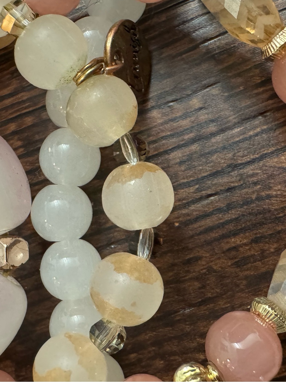 Erimish Delicate Pastel Beaded Stretch Bracelet Stack - Pink, Cream & Gold - Picture 9 of 10